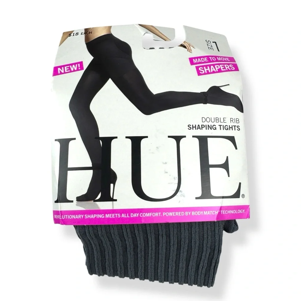 HUE‎ Double Rib Shaping Tights Womens Size 1 Graduated Leg Compression Gray